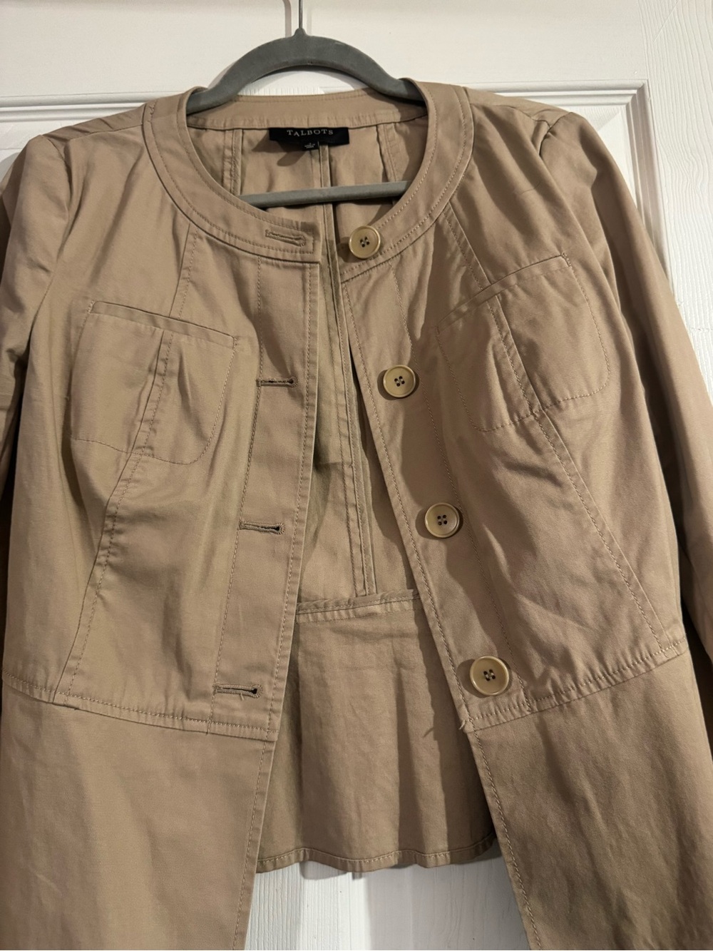 Talbots Women's Beige Collarless Button Jacket